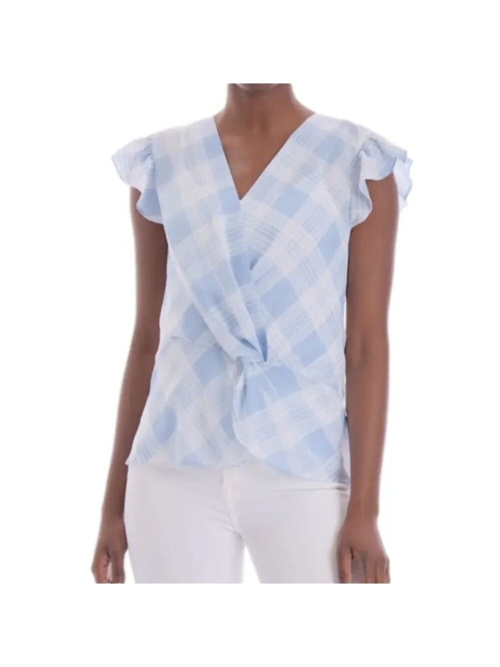 Laundry by Shelli Segal Blue White Plaid Blouse Top Size Medium